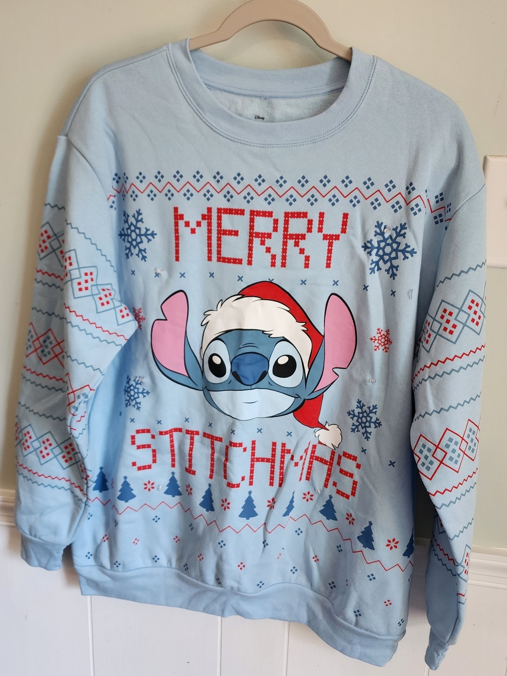 Disney Stitch Merry Stitchmas Light Up Christmas Sweatshirt XL NWT Holiday